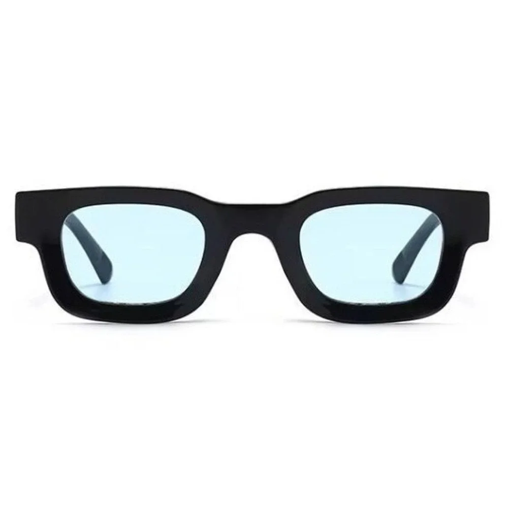 Square Sunglasses Blue Lens Black Frame Women Fashion Luxury Narrow Shape 2026